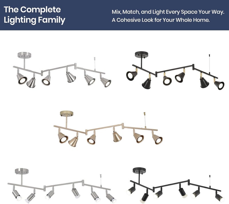 SEEBLEN Modern 6-Light Track Lighting Fixture, Brushed Gold Finish, GU10 Compatible Directional Spotlight Heads, Adjustable Ceiling Mount - Image 4